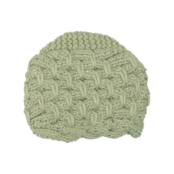 Thick Knit Winter Silver Rhinestone Beanie Hat - Picture 8 of 8